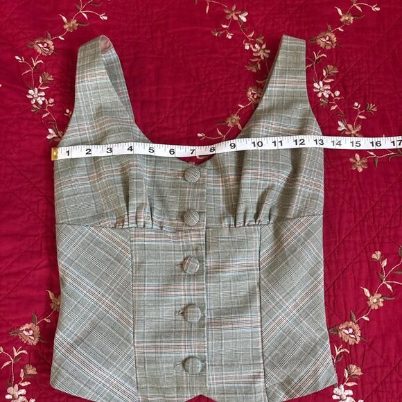 vintage forever 21 f21 sage green plaid vest top with buttons - Picture 2 of 6
